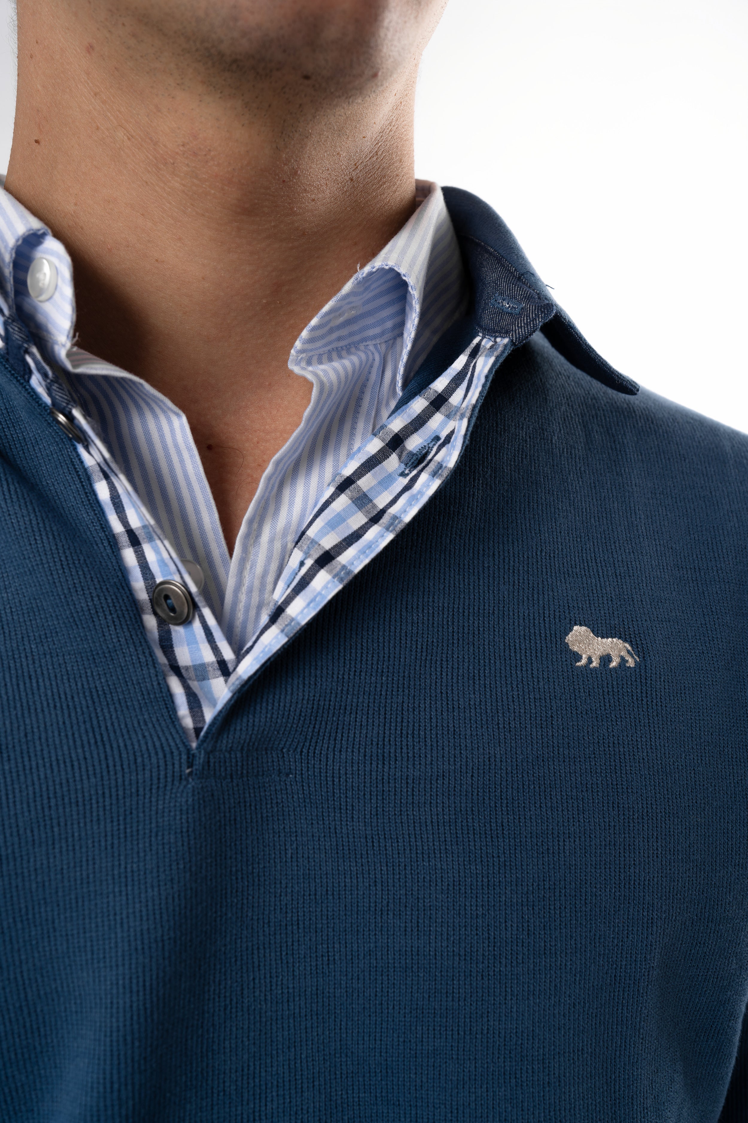 Polo Manga Larga Botones Azul