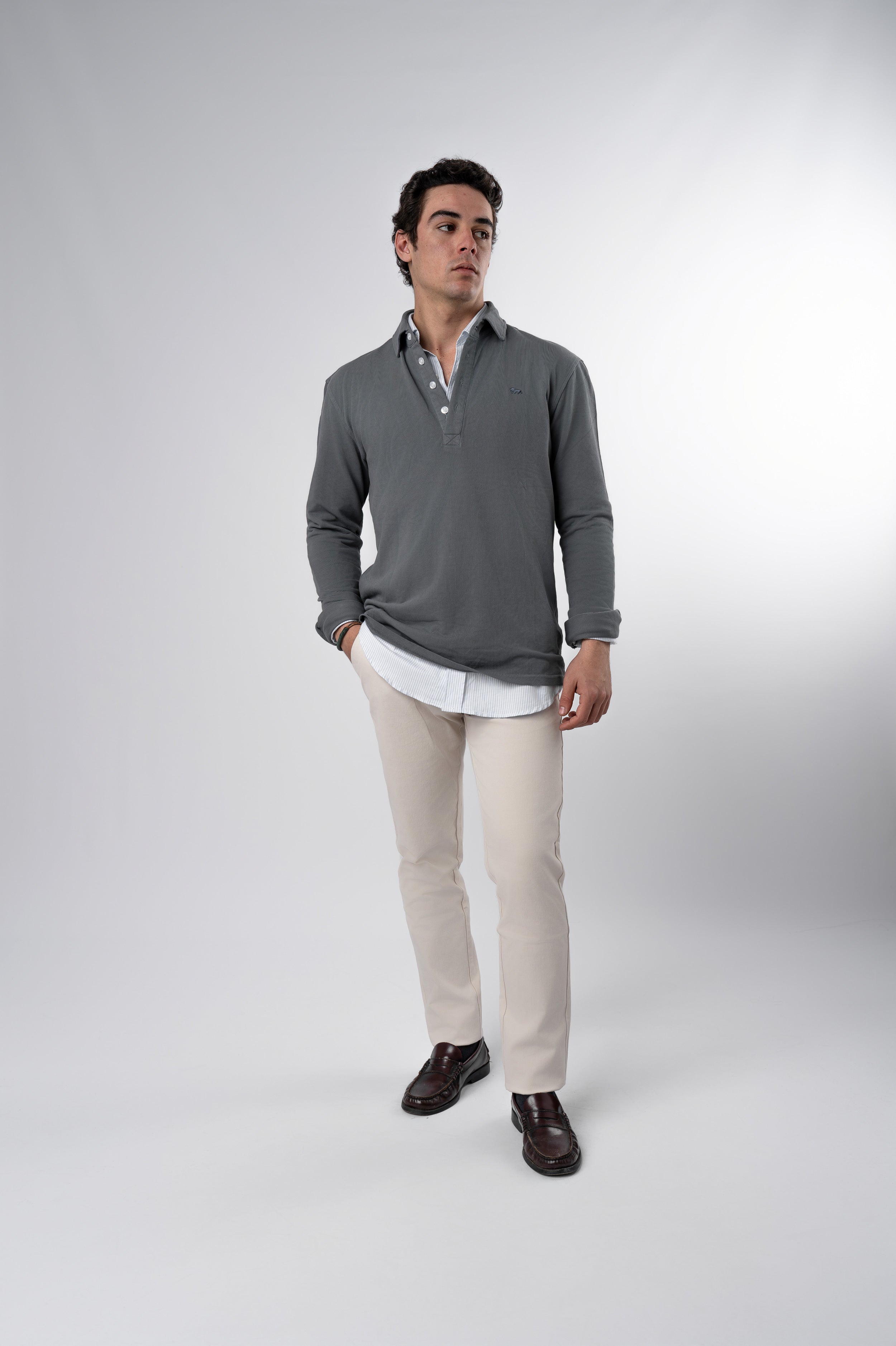 Polo Manga Larga Gris