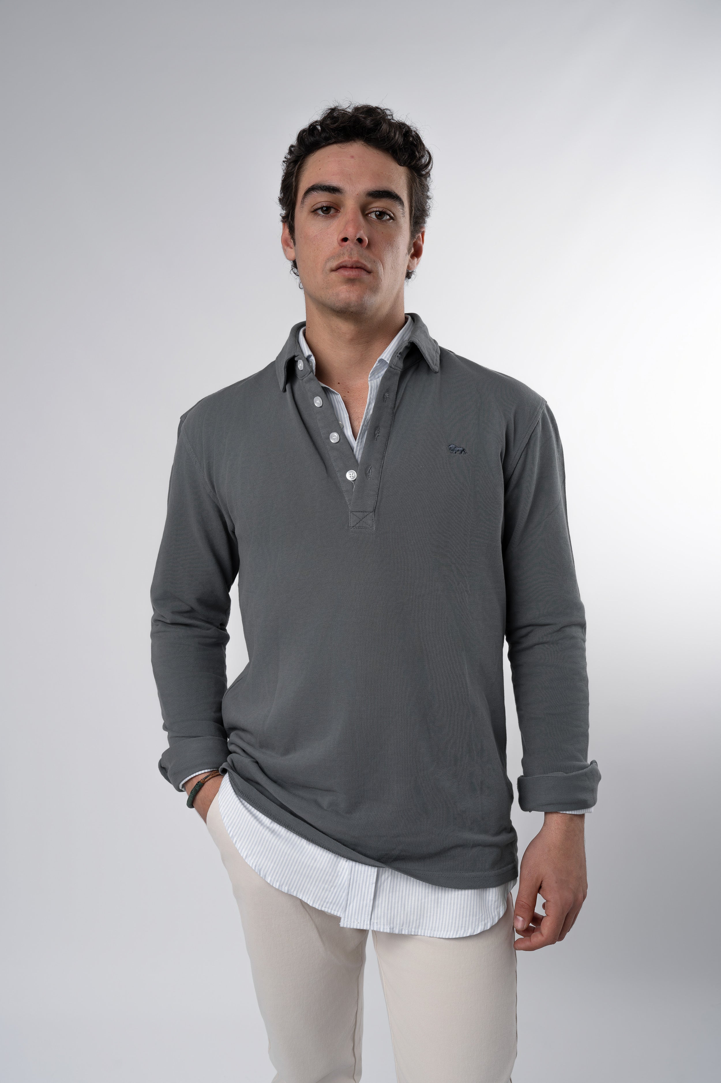 Polo Manga Larga Gris