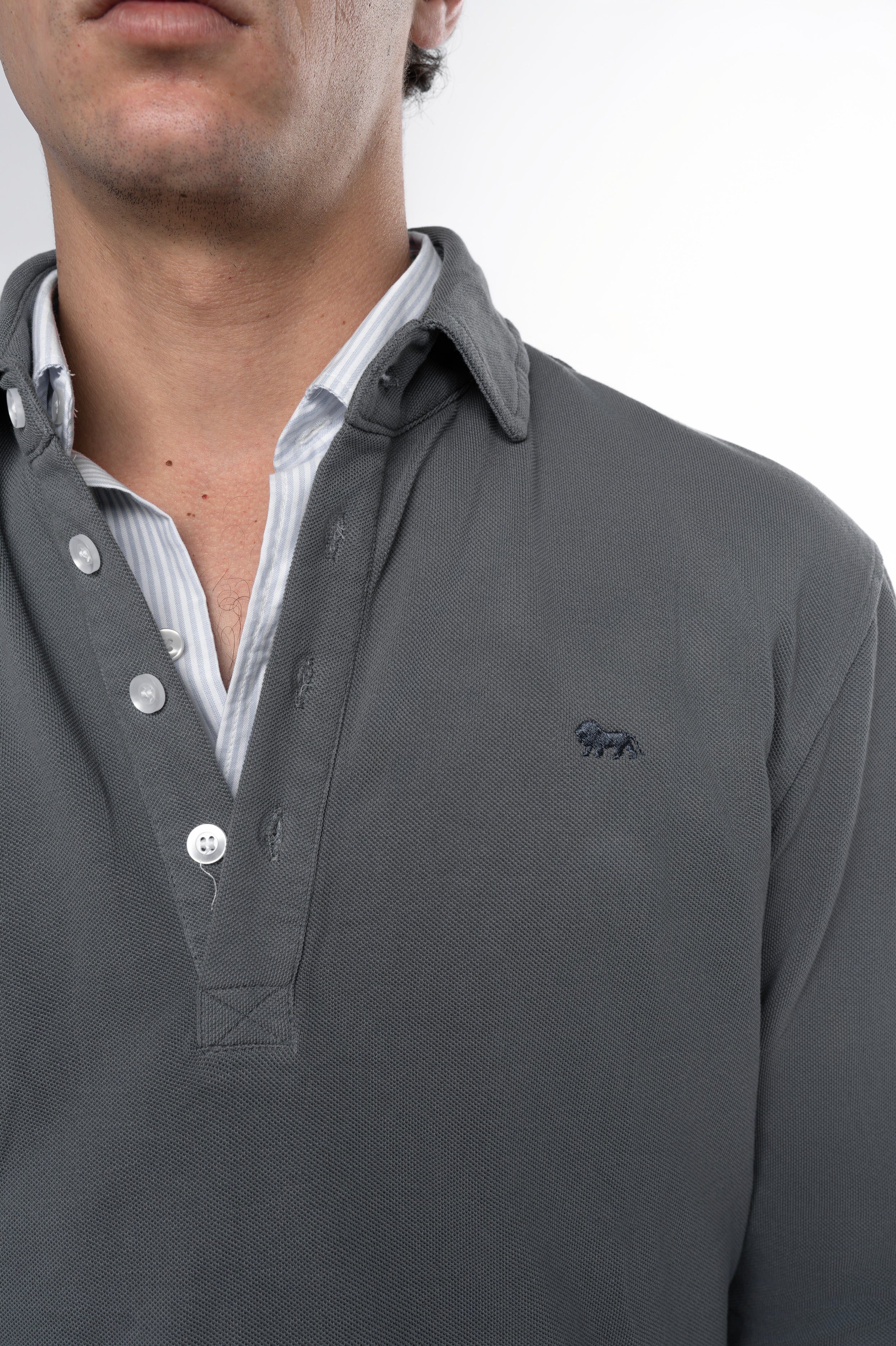 Polo Manga Larga Gris