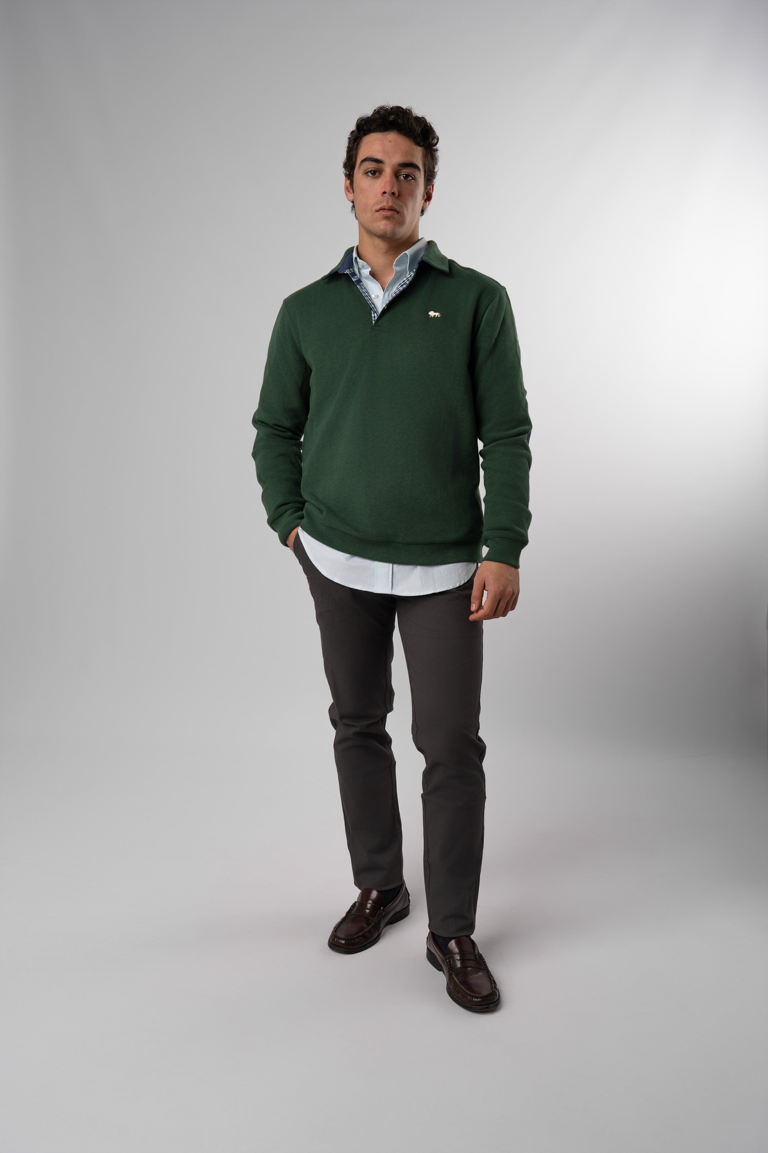 Polo Manga Larga Botones Verde