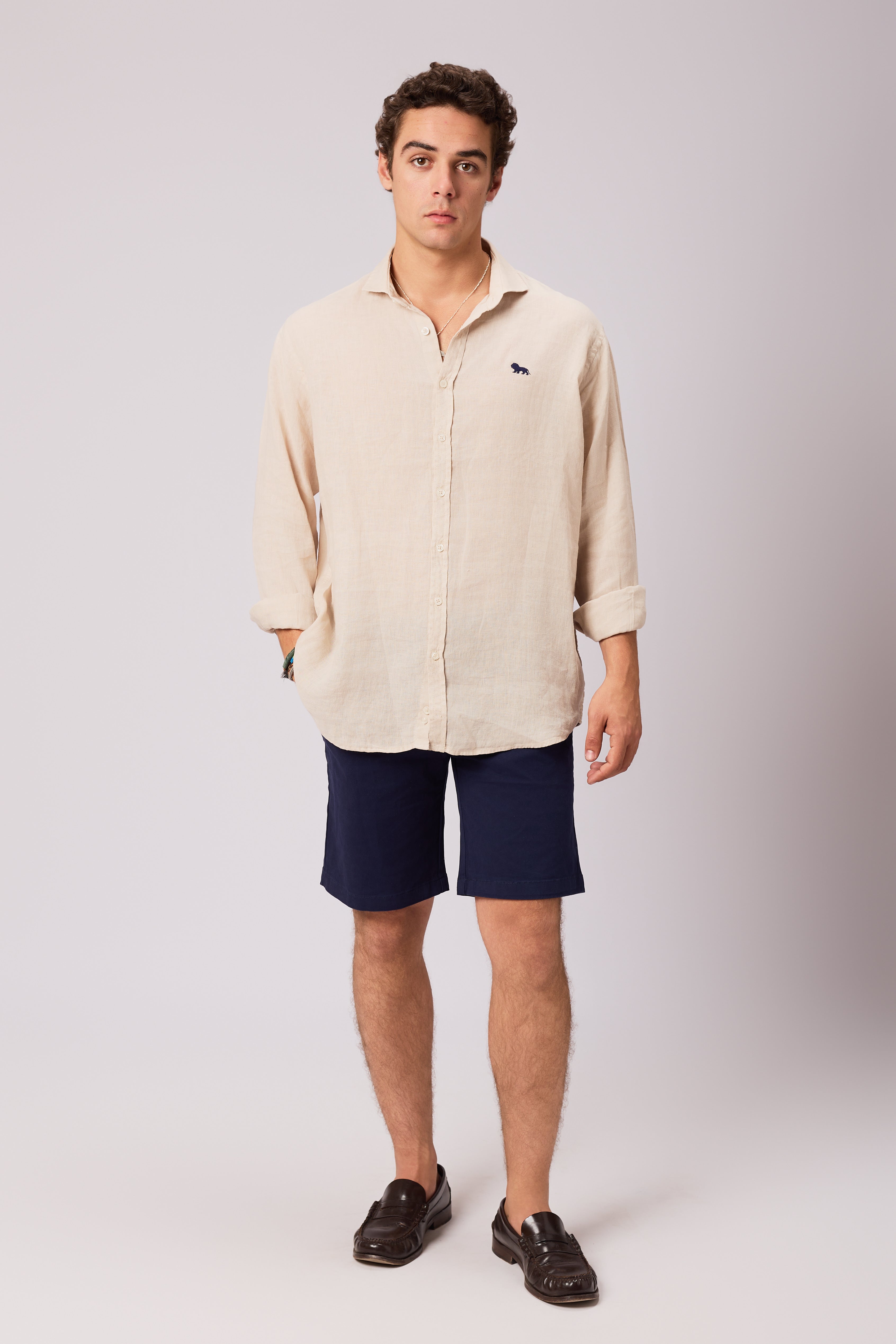 Camisa Lino Botones Beige