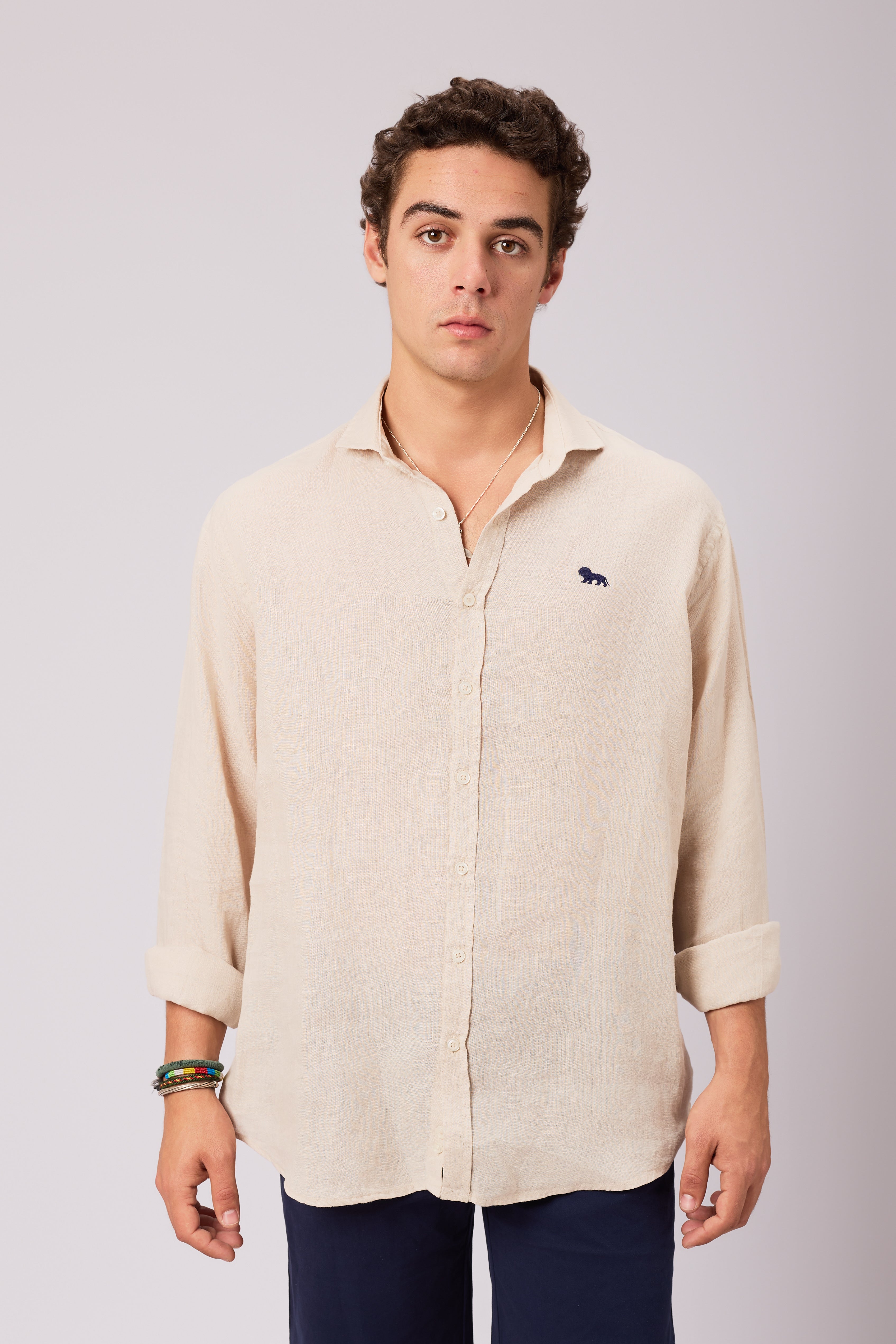 Camisa Lino Botones Beige