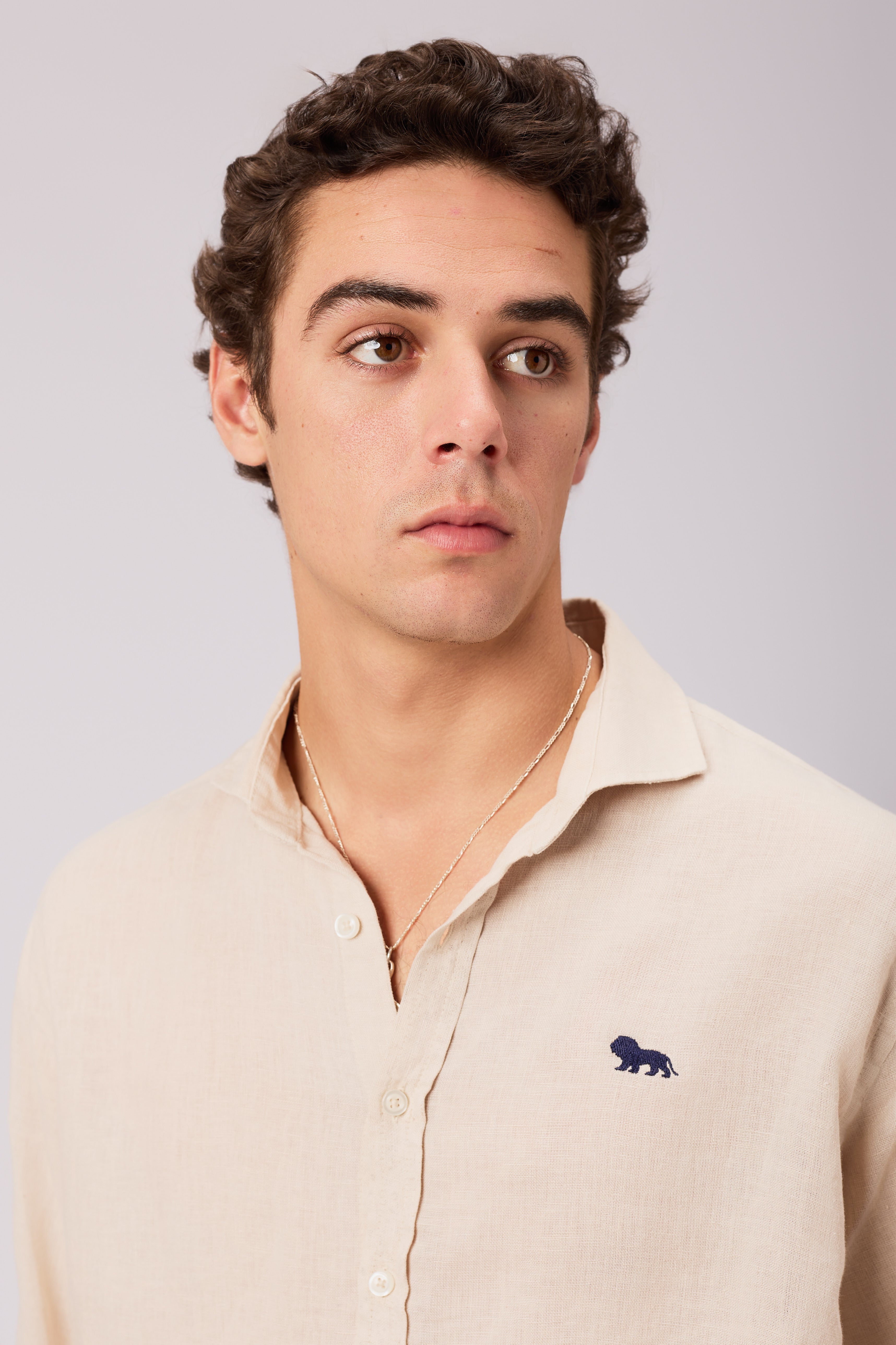 Camisa Lino Botones Beige