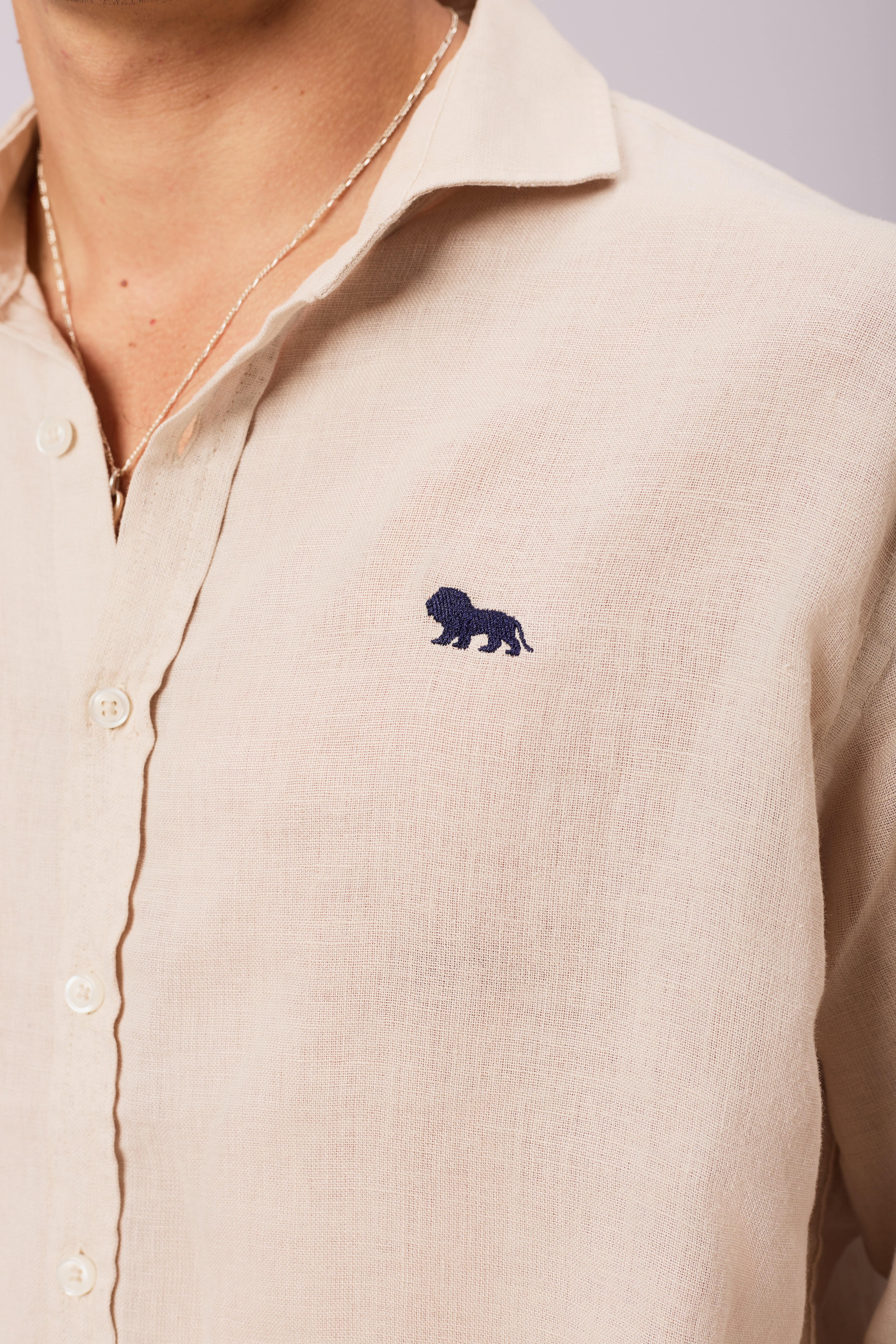 Camisa Lino Botones Beige