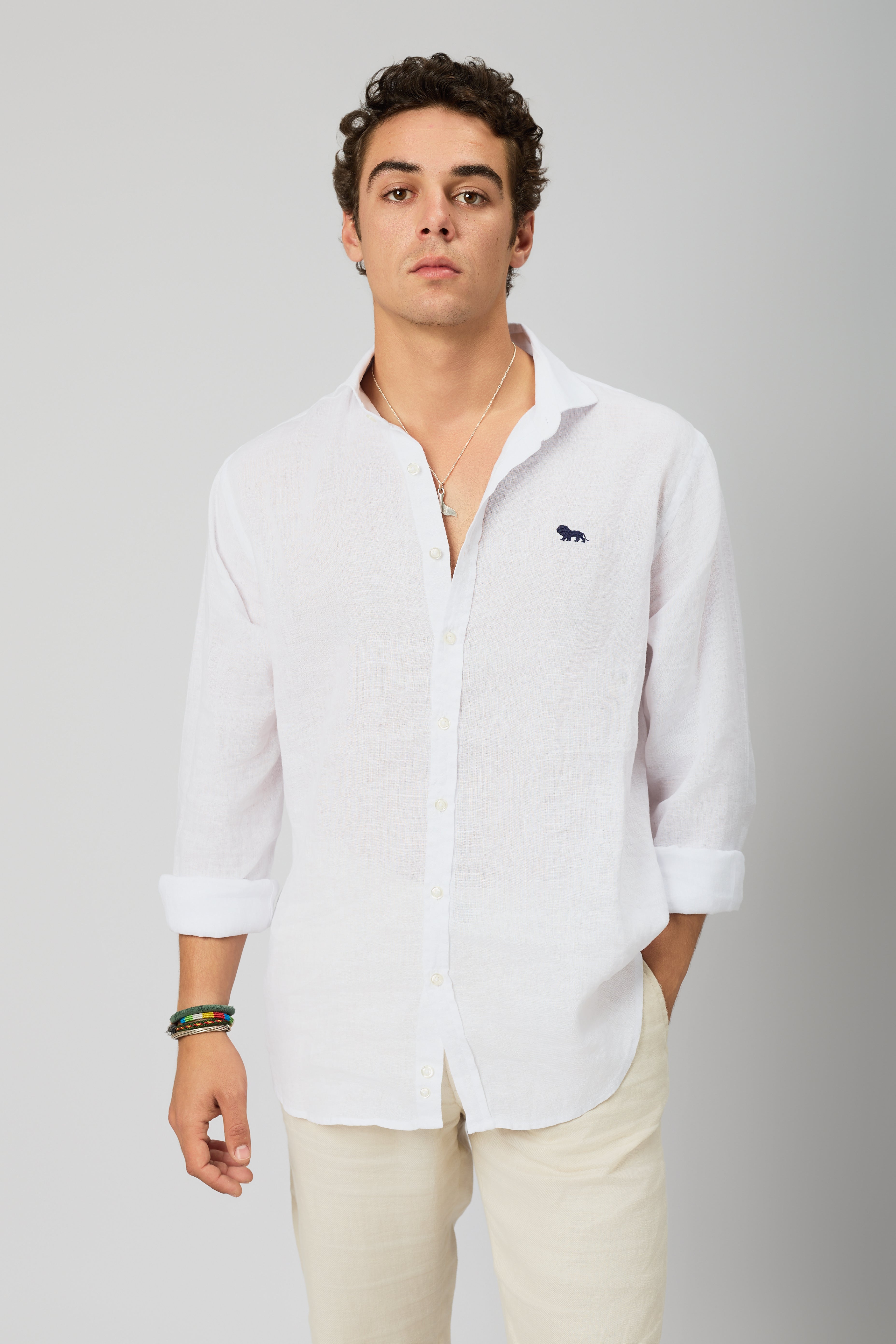 Camisa Lino Botones Blanca