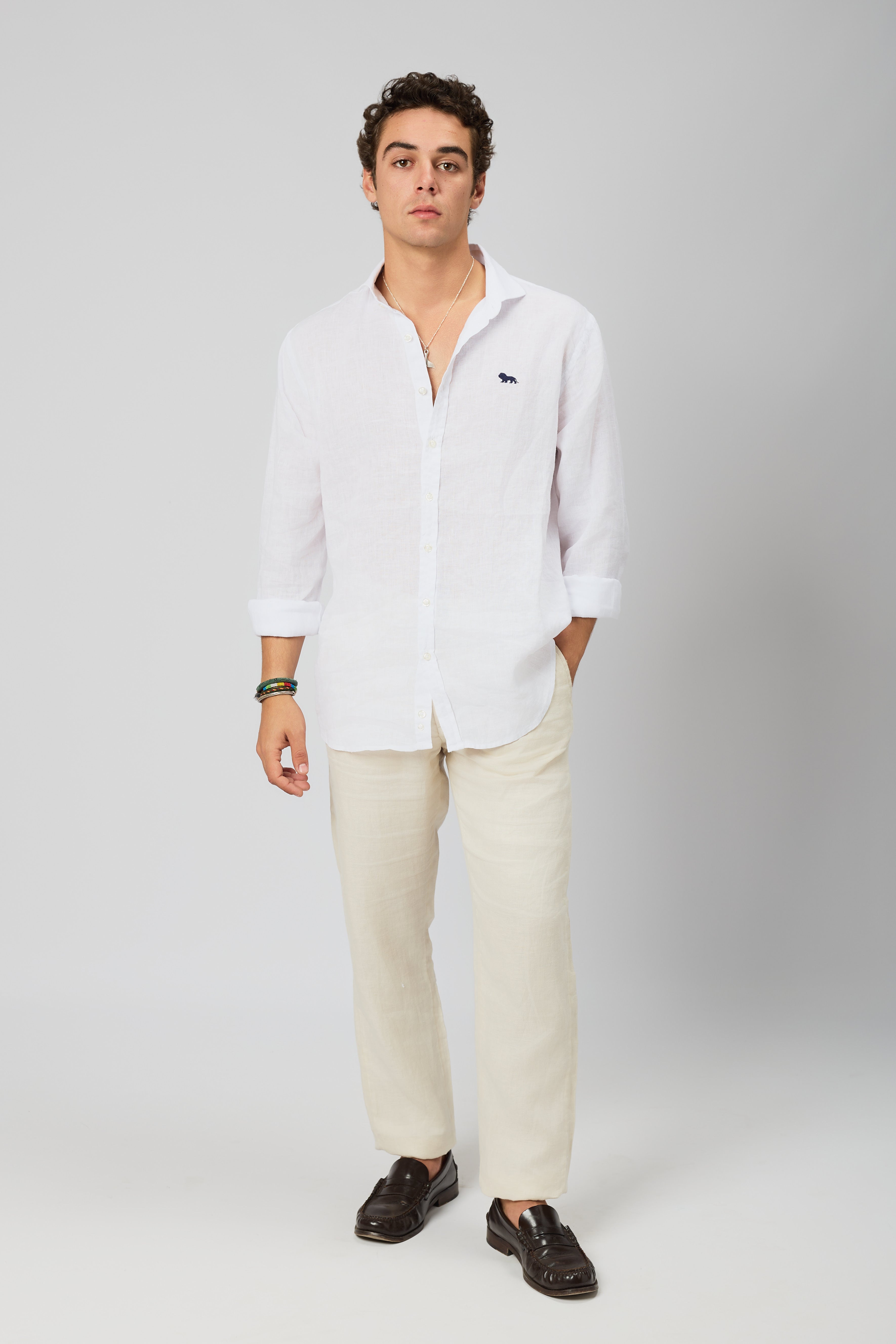 Camisa Lino Botones Blanca