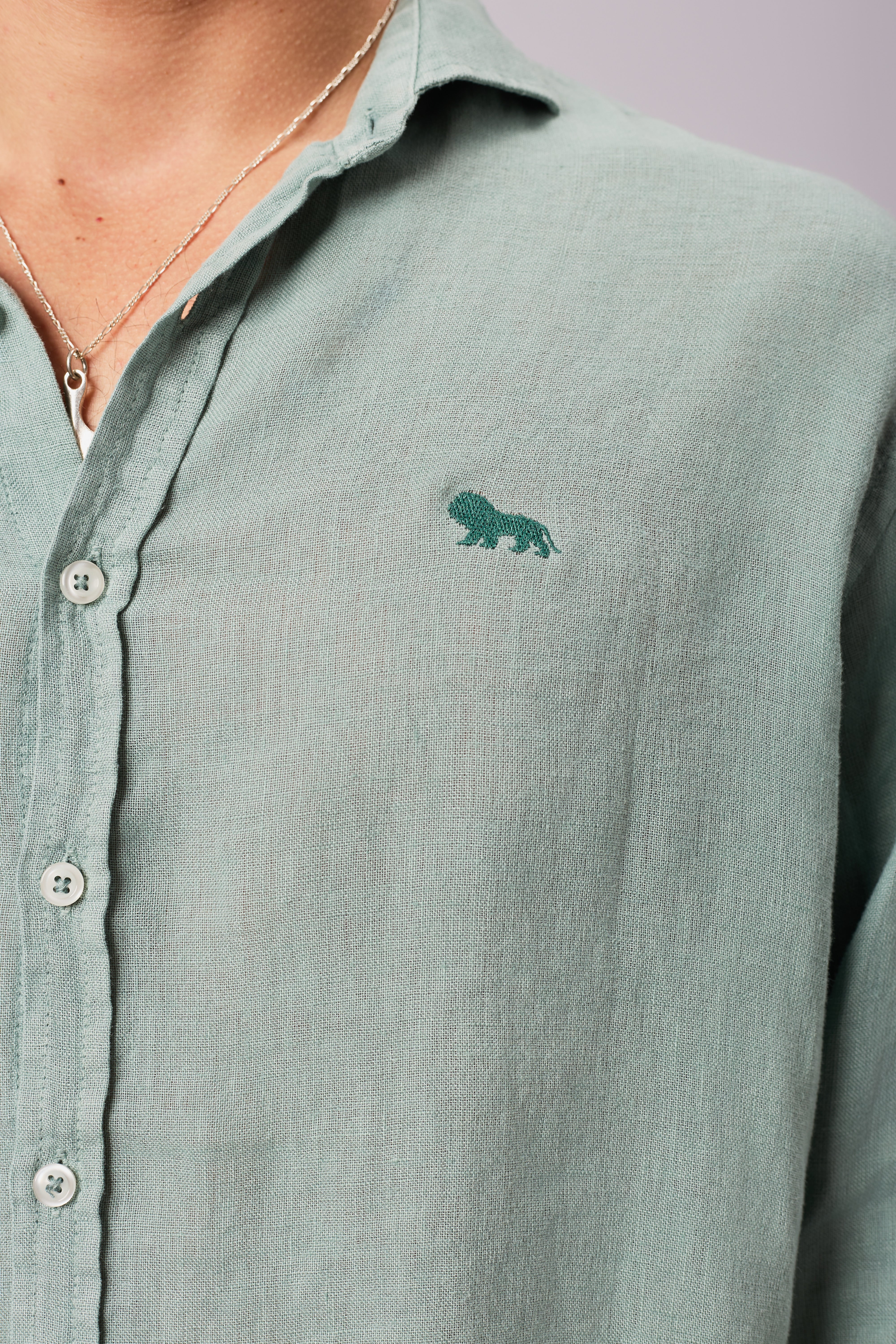Camisa Lino Botones Verde