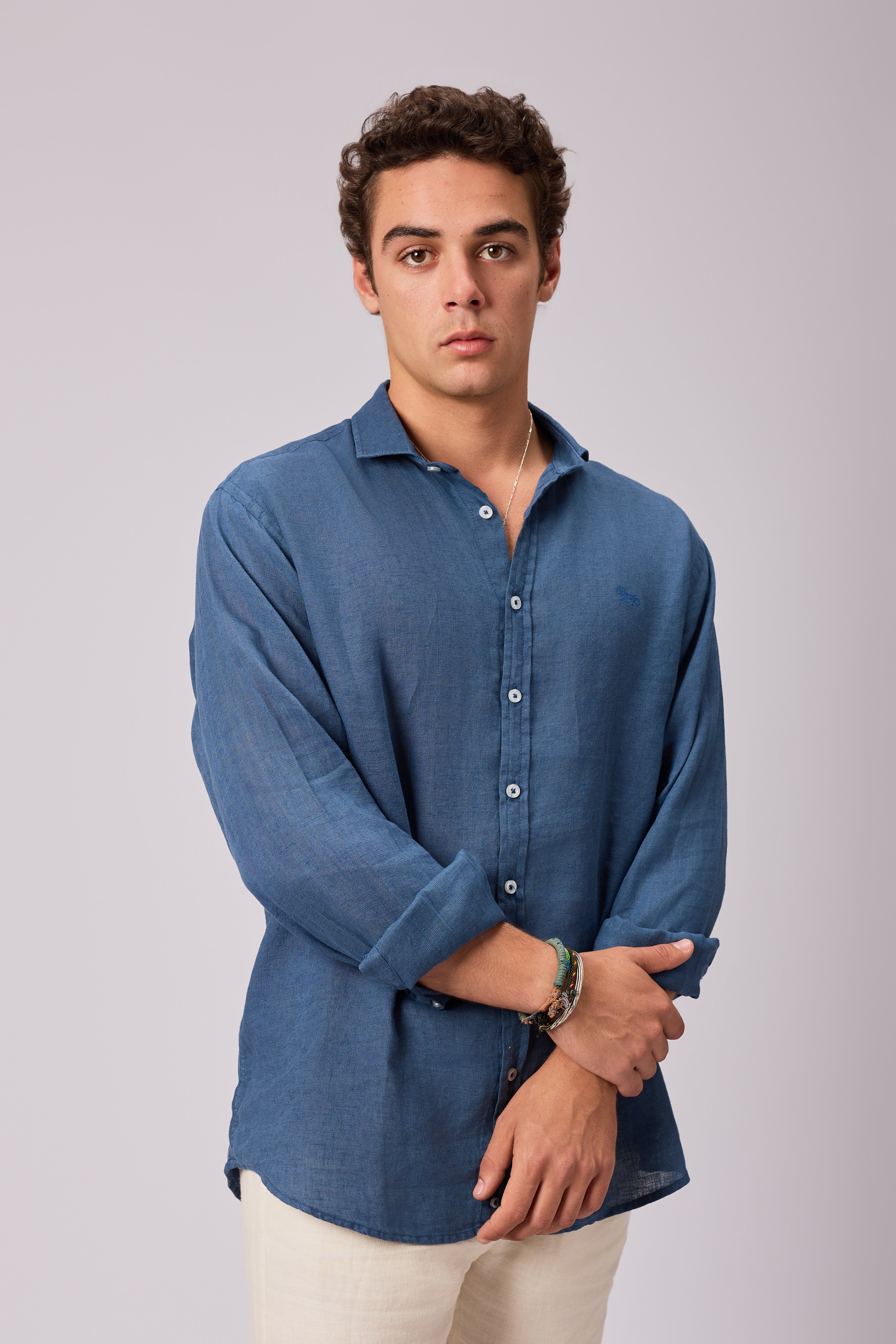 Camisa Lino Botones Marino