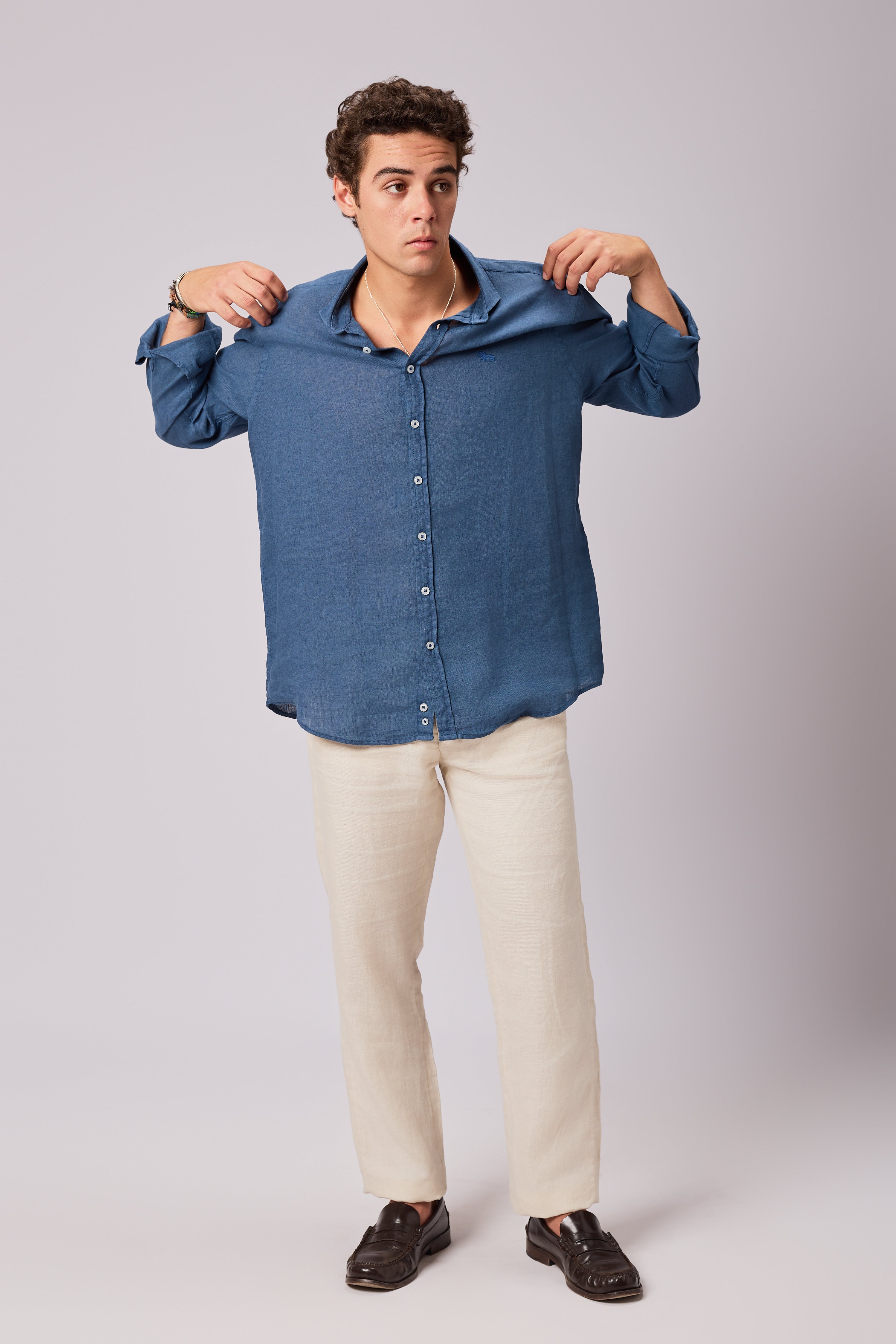 Camisa Lino Botones Marino