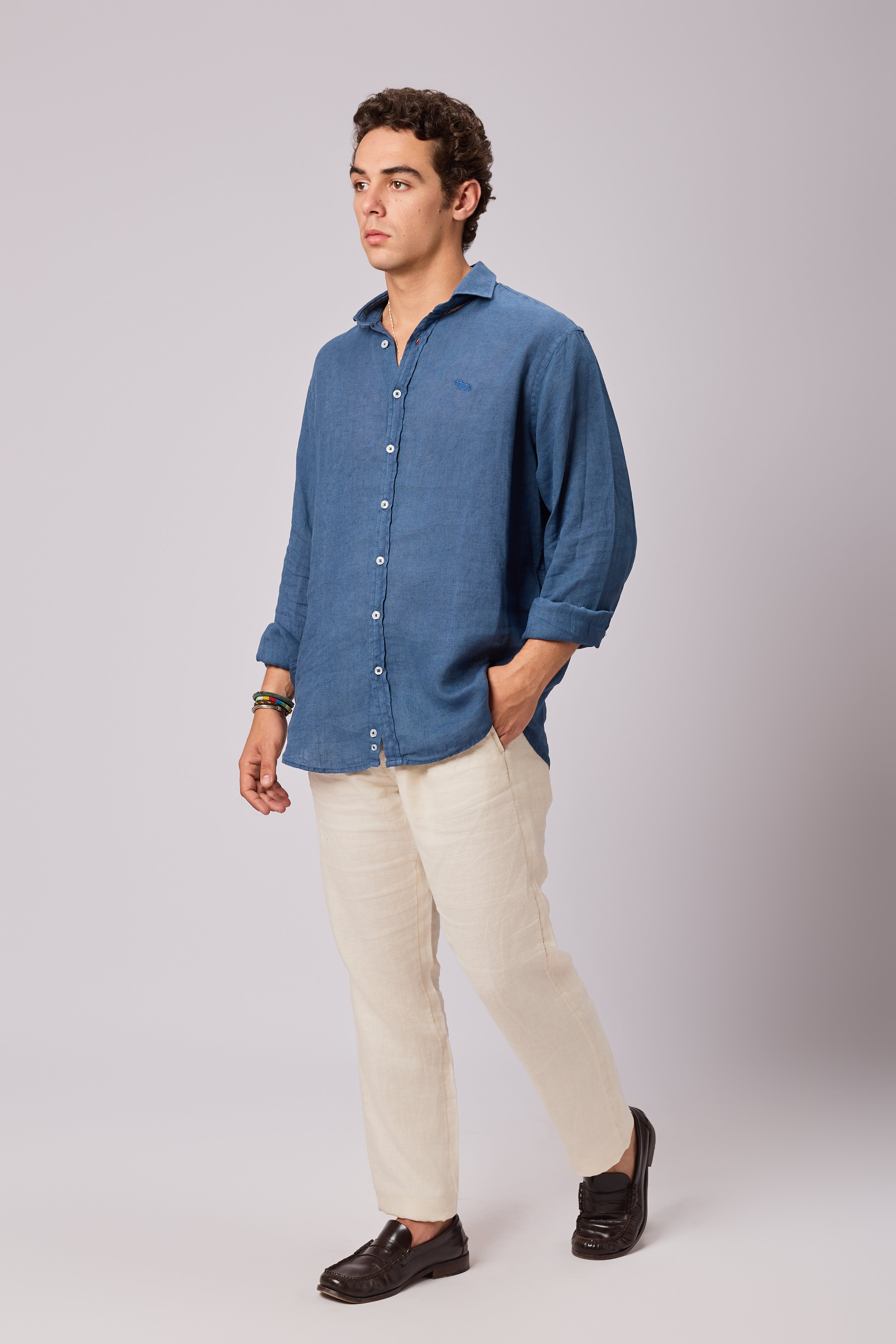 Camisa Lino Botones Marino